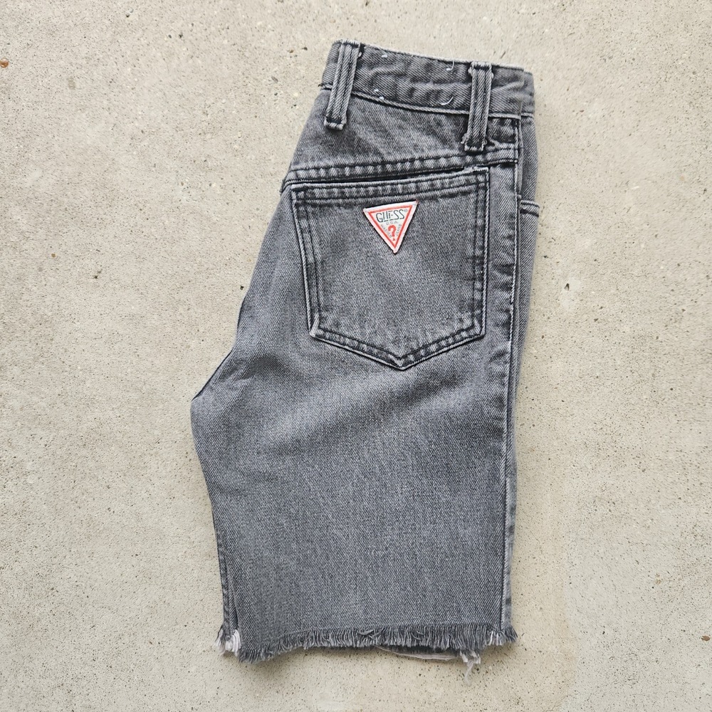 VTG 90s Guess High-Waisted Denim Jorts Shorts Sz 26 Black Raw Hem Grunge USA Y2K - Picture 12 of 12